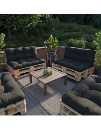 Set de 2 Cojines Acolchados para Palets 120x80 + 120x40 Negro