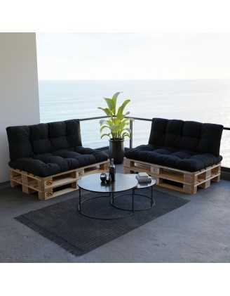 Set de 2 Cojines Acolchados para Palets 120x80 + 120x40 Negro