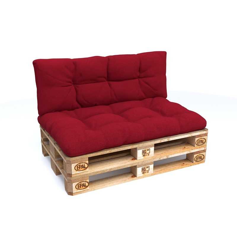 Set de 2 Cojines para Palets, 120x80 cm + 120x40 cm, Acolchado, Rojo
