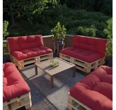 Set de 2 Cojines para Palets, 120x80 cm + 120x40 cm, Acolchado, Rojo