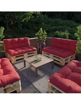 Set de 2 Cojines para Palets, 120x80 cm + 120x40 cm, Acolchado, Rojo