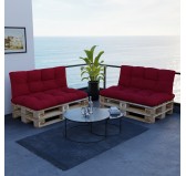 Set de 2 Cojines para Palets, 120x80 cm + 120x40 cm, Acolchado, Rojo
