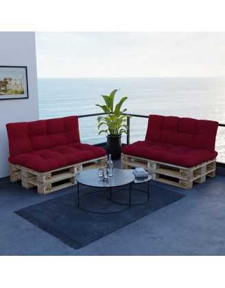 Set de 2 Cojines para Palets, 120x80 cm + 120x40 cm, Acolchado, Rojo