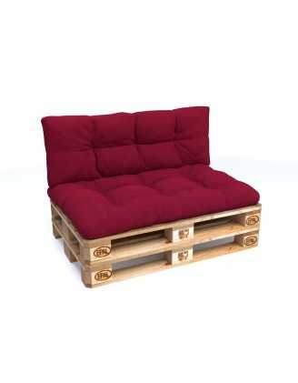 Set de 2 Cojines para Palets, 120x80 cm + 120x40 cm, Acolchado, Burdeos