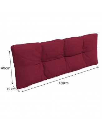 Set de 2 Cojines para Palets, 120x80 cm + 120x40 cm, Acolchado, Burdeos