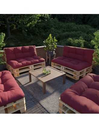 Set de 2 Cojines para Palets, 120x80 cm + 120x40 cm, Acolchado, Burdeos