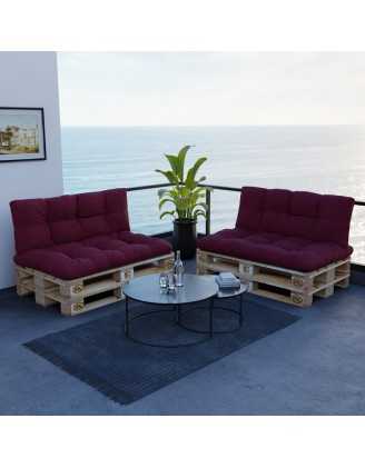 Set de 2 Cojines para Palets, 120x80 cm + 120x40 cm, Acolchado, Burdeos