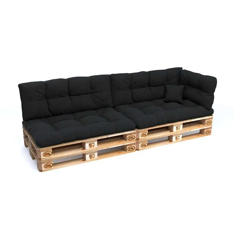 Set de 6 Cojines Acolchados para Palets 120x80 + 120x40 Negro Set de 6 Cojines Acolchados para Palets 120x80 + 120x40 Negro