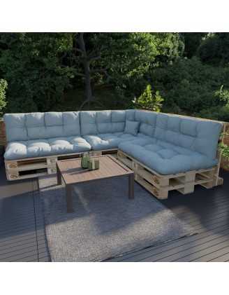 Set de 8 Cojines Acolchados para Palets 120x80 + 120x40 Azul