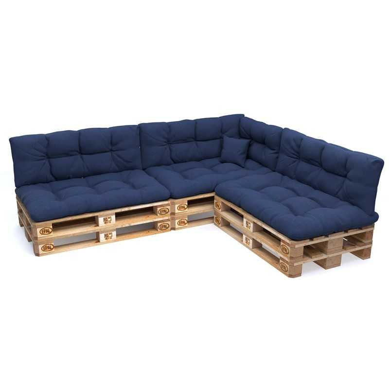 Set de 8 Cojines Acolchados para Palets 120x80 + 120x40 Azul Oscuro Set de 8 Cojines Acolchados para Palets 120x80 + 120x40 Azul Oscuro