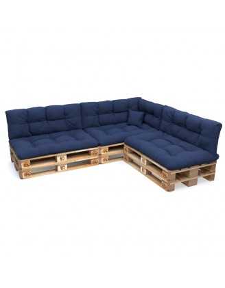 Set de 8 Cojines Acolchados para Palets 120x80 + 120x40 Azul Oscuro