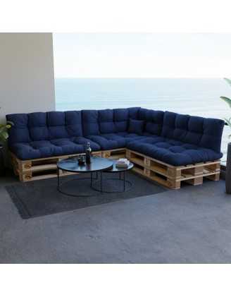 Set de 8 Cojines Acolchados para Palets 120x80 + 120x40 Azul Oscuro