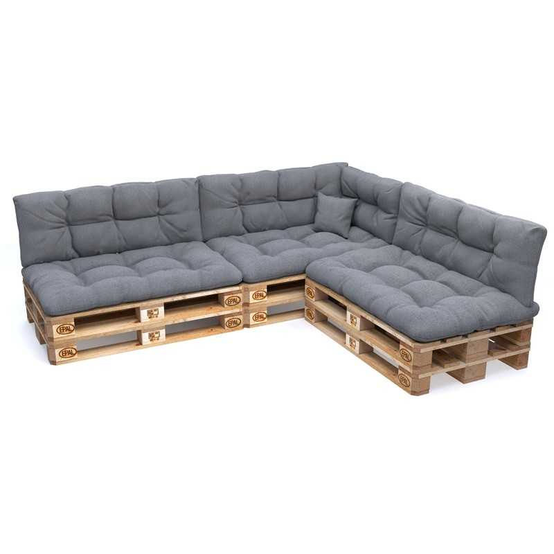 Set de 8 Cojines Acolchados para Palets 120x80 + 120x40 Gris Set de 8 Cojines Acolchados para Palets 120x80 + 120x40 Gris