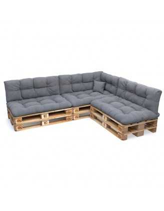 Set de 8 Cojines Acolchados para Palets 120x80 + 120x40 Gris