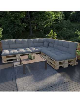 Set de 8 Cojines Acolchados para Palets 120x80 + 120x40 Gris