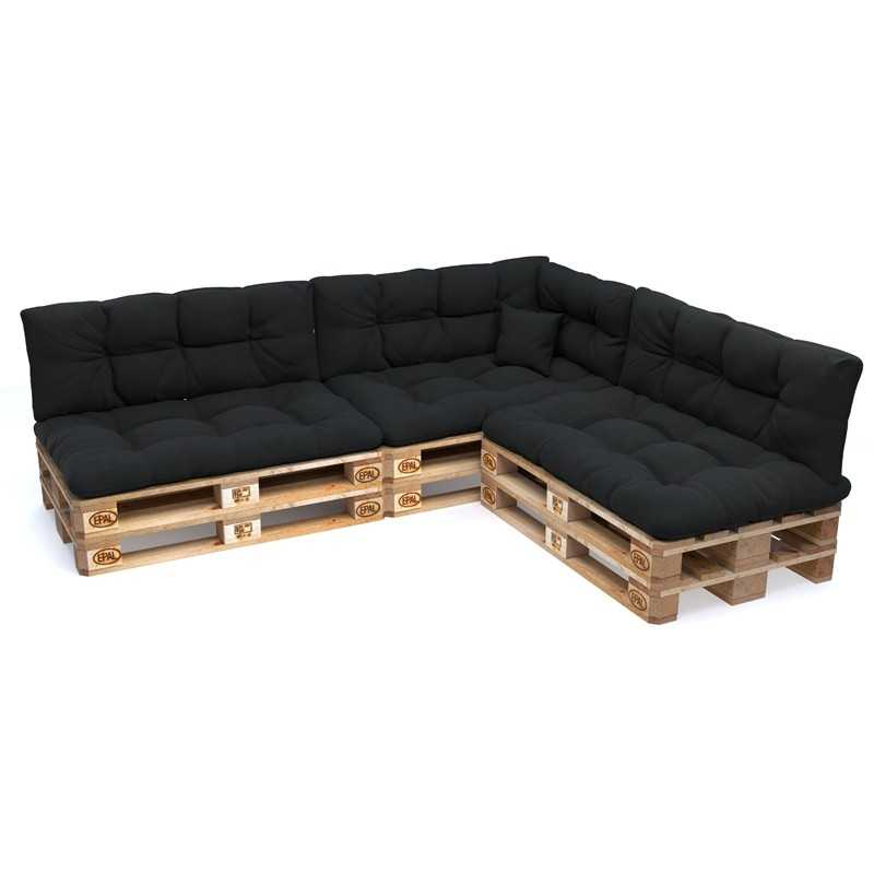 Set de 8 Cojines Acolchados para Palets 120x80 + 120x40 Negro Set de 8 Cojines Acolchados para Palets 120x80 + 120x40 Negro