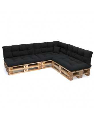 Set de 8 Cojines Acolchados para Palets 120x80 + 120x40 Negro