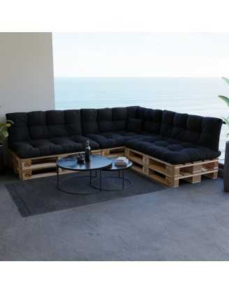 Set de 8 Cojines Acolchados para Palets 120x80 + 120x40 Negro