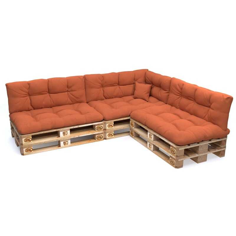 Set de 8 Cojines para Palets, 3x 120x80 + 3x 120x40 + 60x40 + 40x40 Acolchado, Naranja Set de 8 Cojines para Palets, 3x 120x80 + 3x 120x40 + 60x40 + 40x40 Acolchado, Naranja