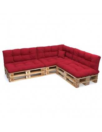 Set de 8 Cojines para Palets, 3x 120x80 + 3x 120x40 + 60x40 + 40x40 Acolchado, Rojo