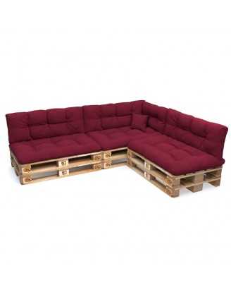 Set de 8 Cojines para Palets, 3x 120x80 + 3x 120x40 + 60x40 + 40x40 Acolchado, Burdeos