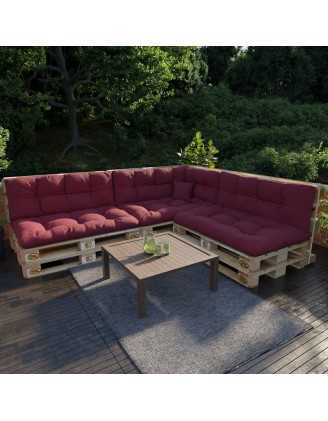Set de 8 Cojines para Palets, 3x 120x80 + 3x 120x40 + 60x40 + 40x40 Acolchado, Burdeos