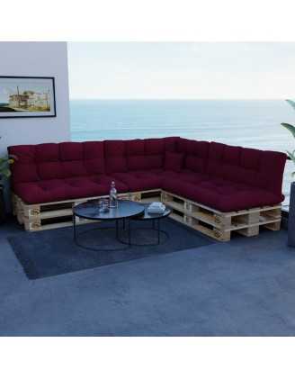 Set de 8 Cojines para Palets, 3x 120x80 + 3x 120x40 + 60x40 + 40x40 Acolchado, Burdeos