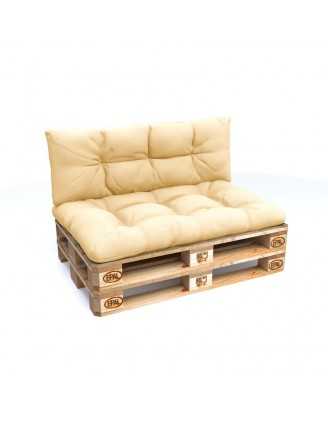 Set de 2 Cojines para Palets - Asiento 120x80 cm + Respaldo 120x40 cm, Impermeable, Acolchado, Beige