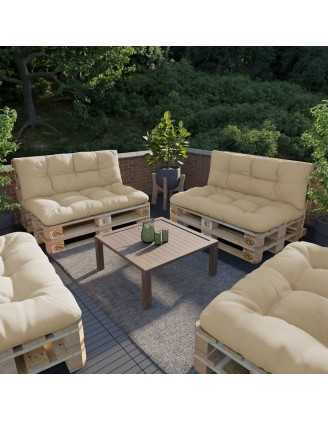 Set de 2 Cojines para Palets - Asiento 120x80 cm + Respaldo 120x40 cm, Impermeable, Acolchado, Beige