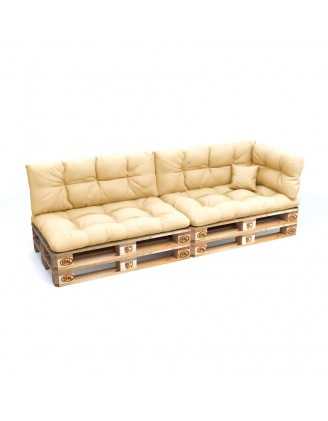 Set de 6 Cojines para Palets, 2x Asiento + 2x Respaldo + Lateral + Decorativa, Impermeable, Acolchado, Beige