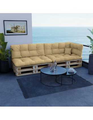 Set de 6 Cojines para Palets, 2x Asiento + 2x Respaldo + Lateral + Decorativa, Impermeable, Acolchado, Beige