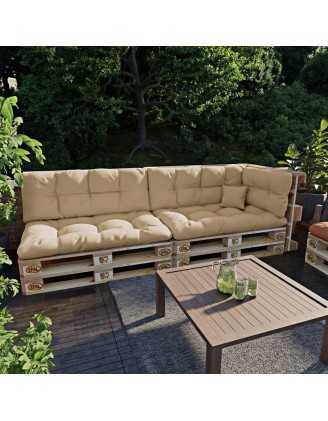 Set de 6 Cojines para Palets, 2x Asiento + 2x Respaldo + Lateral + Decorativa, Impermeable, Acolchado, Beige