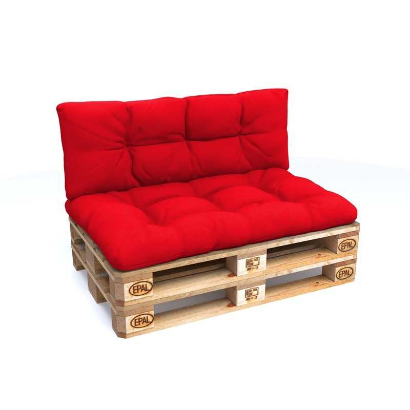 Set de 2 Cojines para Palets - Asiento 120x80 cm + Respaldo 120x40 cm, Impermeable, Acolchado, Rojo Set de 2 Cojines para Palets - Asiento 120x80 cm + Respaldo 120x40 cm, Impermeable, Acolchado, Rojo