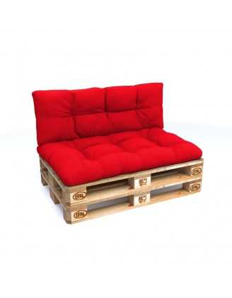 Set de 2 Cojines para Palets - Asiento 120x80 cm + Respaldo 120x40 cm, Impermeable, Acolchado, Rojo