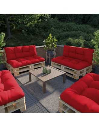 Set de 2 Cojines para Palets - Asiento 120x80 cm + Respaldo 120x40 cm, Impermeable, Acolchado, Rojo