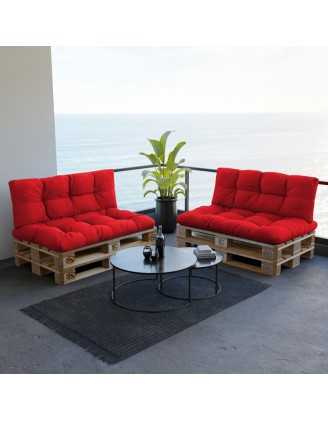 Set de 2 Cojines para Palets - Asiento 120x80 cm + Respaldo 120x40 cm, Impermeable, Acolchado, Rojo