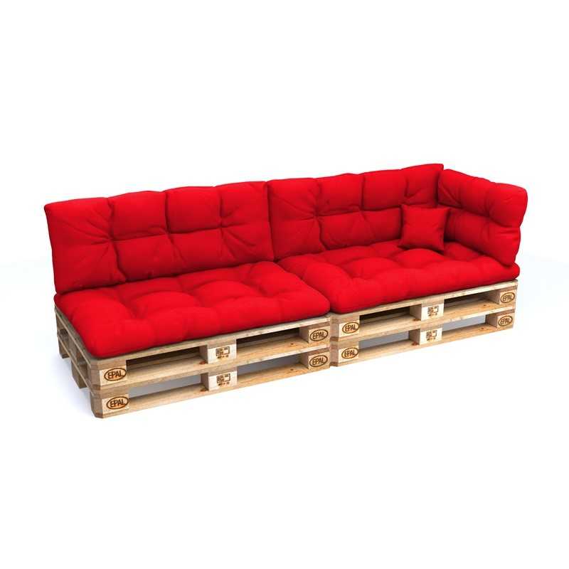 Set de 6 Cojines para Palets, 2x Asiento + 2x Respaldo + Lateral + Decorativa, Impermeable, Acolchado, Rojo Set de 6 Cojines para Palets, 2x Asiento + 2x Respaldo + Lateral + Decorativa, Impermeable, Acolchado, Rojo
