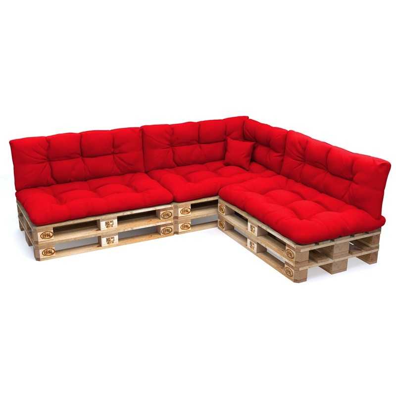 Set de 8 Cojines para Palets, 3x Asiento + 3x Respaldo + Lateral + Decorativa, Impermeable, Acolchado, Rojo Set de 8 Cojines para Palets, 3x Asiento + 3x Respaldo + Lateral + Decorativa, Impermeable, Acolchado, Rojo