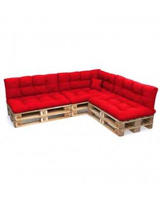 Set de 8 Cojines para Palets, 3x Asiento + 3x Respaldo + Lateral + Decorativa, Impermeable, Acolchado, Rojo
