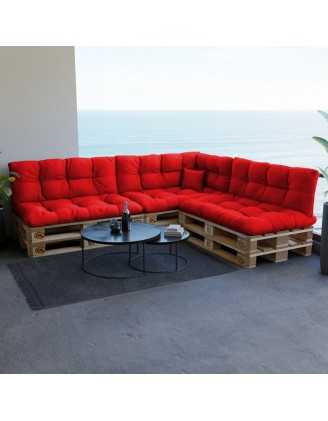 Set de 8 Cojines para Palets, 3x Asiento + 3x Respaldo + Lateral + Decorativa, Impermeable, Acolchado, Rojo