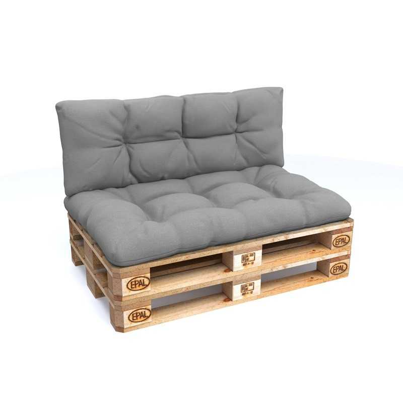 Set de 2 Cojines para Palets - Asiento 120x80 cm + Respaldo 120x40 cm, Impermeable, Acolchado, Gris Set de 2 Cojines para Palets - Asiento 120x80 cm + Respaldo 120x40 cm, Impermeable, Acolchado, Gris
