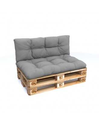 Set de 2 Cojines para Palets - Asiento 120x80 cm + Respaldo 120x40 cm, Impermeable, Acolchado, Gris