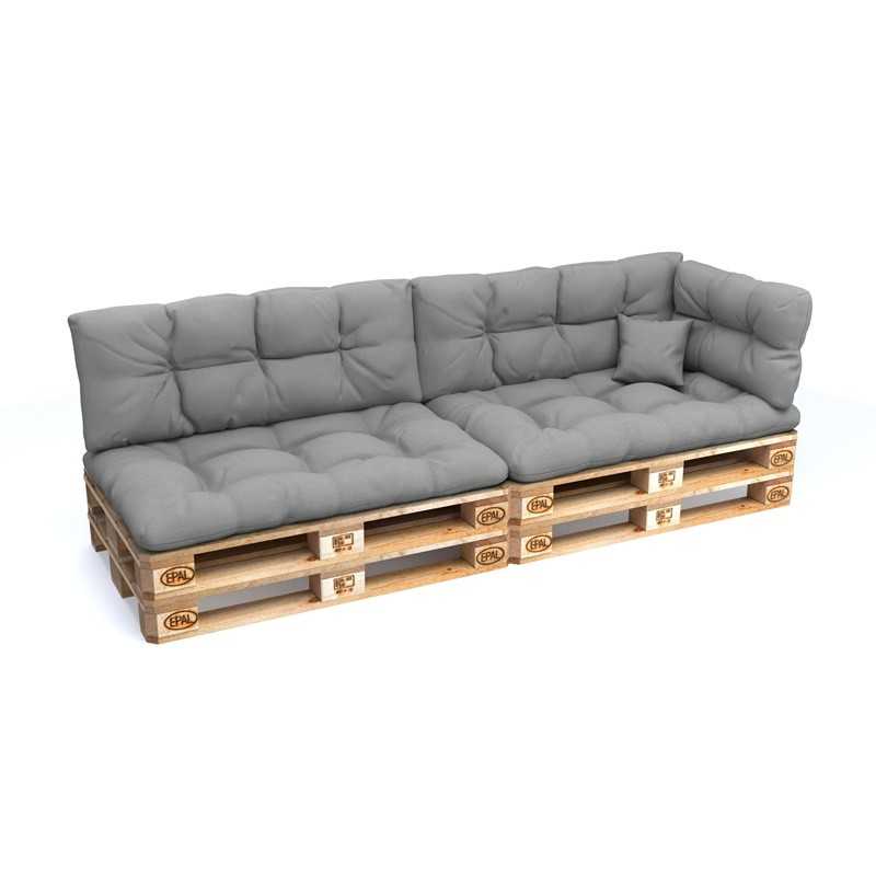 Set de 6 Cojines para Palets, 2x Asiento + 2x Respaldo + Lateral + Decorativa, Impermeable, Acolchado, Gris