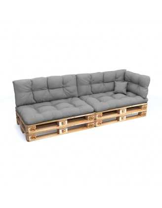 Set de 6 Cojines para Palets, 2x Asiento + 2x Respaldo + Lateral + Decorativa, Impermeable, Acolchado, Gris