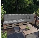 Set de 6 Cojines para Palets, 2x Asiento + 2x Respaldo + Lateral + Decorativa, Impermeable, Acolchado, Gris