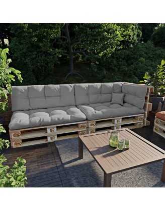 Set de 6 Cojines para Palets, 2x Asiento + 2x Respaldo + Lateral + Decorativa, Impermeable, Acolchado, Gris