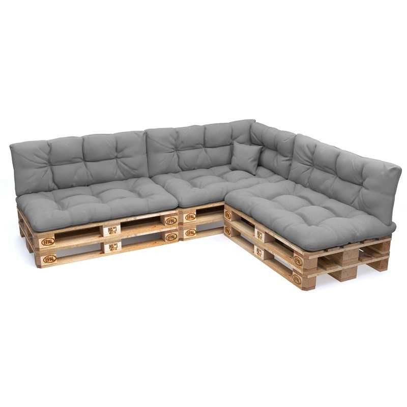 Set de 8 Cojines para Palets, 3x Asiento + 3x Respaldo + Lateral + Decorativa, Impermeable, Acolchado, Gris Set de 8 Cojines para Palets, 3x Asiento + 3x Respaldo + Lateral + Decorativa, Impermeable, Acolchado, Gris