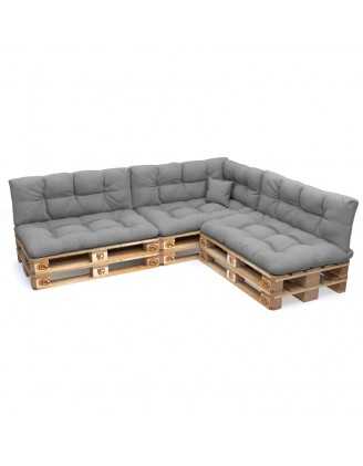 Set de 8 Cojines para Palets, 3x Asiento + 3x Respaldo + Lateral + Decorativa, Impermeable, Acolchado, Gris