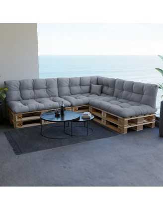 Set de 8 Cojines para Palets, 3x Asiento + 3x Respaldo + Lateral + Decorativa, Impermeable, Acolchado, Gris
