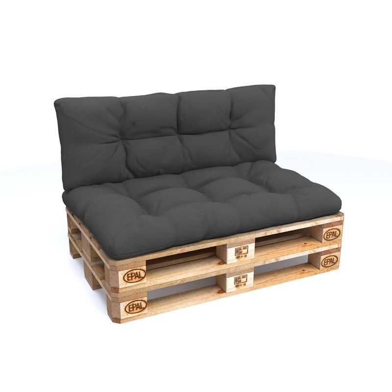 Set de 2 Cojines para Palets - Asiento 120x80 cm + Respaldo 120x40 cm, Impermeable, Acolchado, Antracita Set de 2 Cojines para Palets - Asiento 120x80 cm + Respaldo 120x40 cm, Impermeable, Acolchado, Antracita